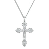 White Gold Plated 925 Solid Sterling Silver Cubic Zirconia Cross Pendant Crucifix Necklace Faithful For Women Girls