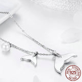 925 Sterling Silver Blue Mermaid Tail Pendant Necklace Quality Shell Pearl Bead Women Fine Jewelry Wedding Gift 17.32''