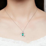 925 Sterling Silver Crescent Moon and Star Pendant Necklace Light Green Waterdrop Neck Chain for Women Fine Jewelry