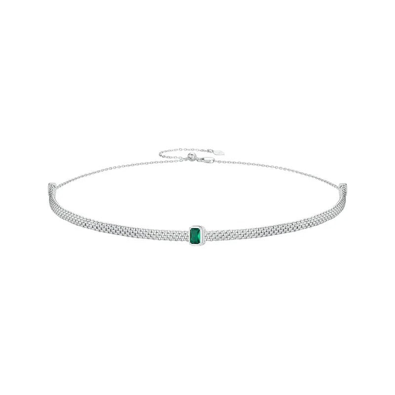 925 Sterling Silver Elegant Emerald Necklace Retro Braided Silver Neck Chain for Women Birthday Gift Fine Jewelry