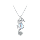 925 Sterling Silver Platinum Plated Monestone Seahorse Pendant Necklace Pave Setting CZ for Women Valentine's Day Gift