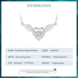 925 Sterling Silver Shiny Zircon Heart Pendant Necklace Guardian Wings Neck Chain for Women Birthday Gift Jewelry