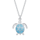 925 Sterling Silver Sky Blue Enamel Turtle Pendant Necklace Cute Animal Adjustable Necklace for Women Fine Jewelry