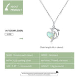 925 Sterling Silver Dolphin with Heart Plated platinum CZ Pendant Necklace for Women Family Gifts Fine Jewelry