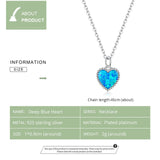 Deep Blue Heart Necklace for Women 925 Sterling Plated platinum Translucent opal Luxury Brand Jewelry