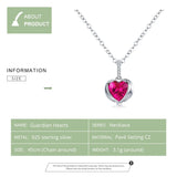 Red Heart Guardian Wing Pendant Necklaces for Women AAA Cubic Zirconia Chain Link 925 Sterling Silver Jewelry