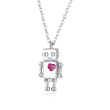 Valentine's Day Series 925 Sterling Silver Robot Lover Couple Pendant Necklace Crown and Heart Jewelry