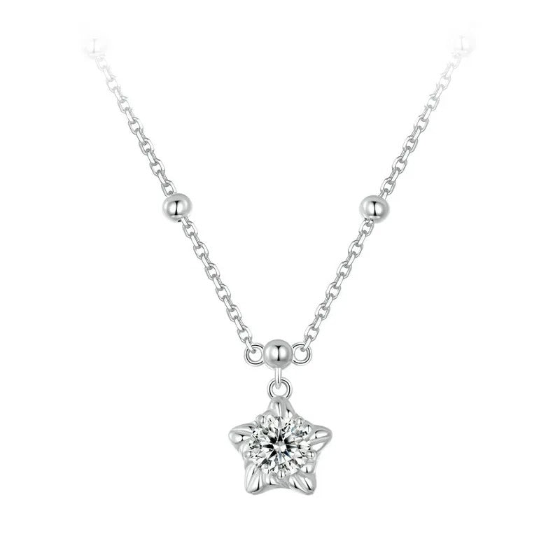 Star Brilliant Cut Moissanite Pendant Necklace 925 Silver Flower Lab Diamond Test Past D Color Gemstone Necklace