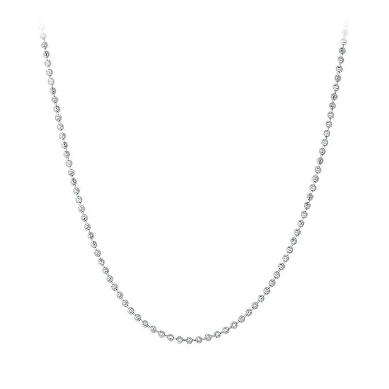 925 Sterling Silver Bead Ball Chain Necklace, Solid Silver Strand Chain Necklace for Women