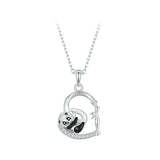 925 Sterling Silver Cute Panda Necklace for Girls, Heart Shape Pendant Necklace Panda Hypoallergenic Jewelry Gift