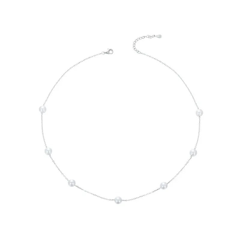 925 Sterling Silver Dainty Shell Pearl Choker Necklace, White Gold Plated Pearl Charm Necklaces Jewelry Gifts for Women