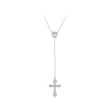 925 Sterling Silver Delicate Heart-shaped Pendant Necklace Y-shaped Cross Chain Necklace for Women Party Dainty Jewelry