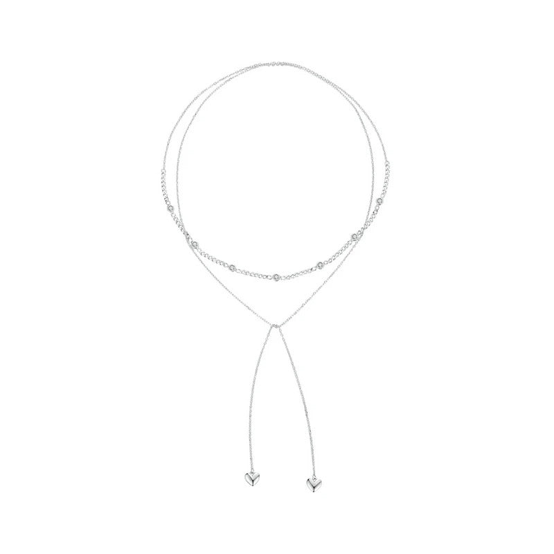 925 Sterling Silver Jewelry Double Layered love Heart Necklace Pendant White Gold Plated Dainty Choker for Women Girls