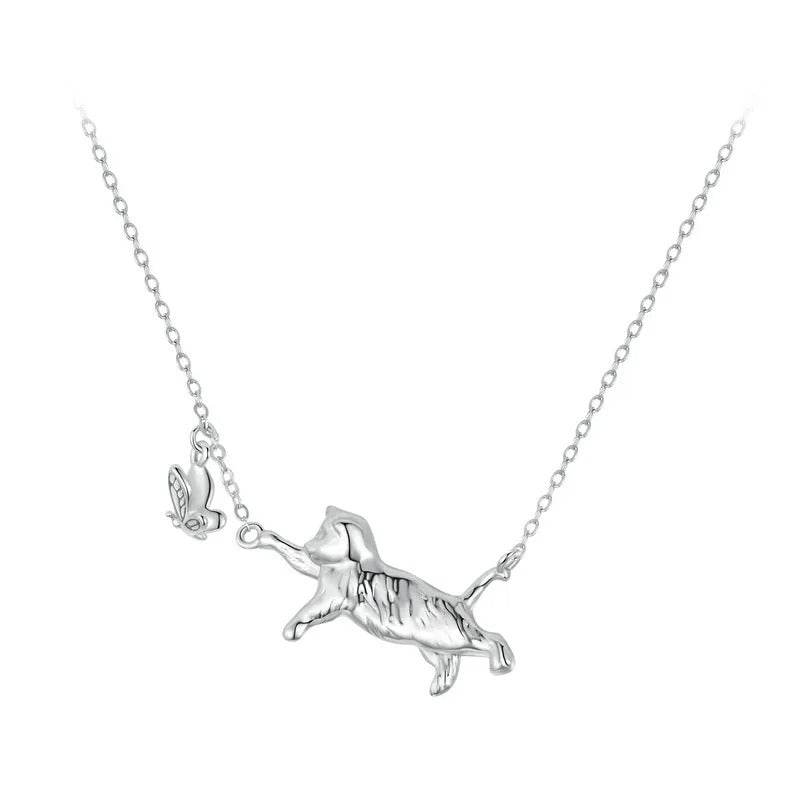 925 Sterling Silver Lovely Cat Pendant Necklace Flying Butterfly Neck Chain for Women Girls Daily Wearing Fine Jewelry