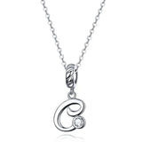 925 Sterling Silver Vintage Letter A to Z Pendant Necklace Initial Long Chain Necklace Platinum Plated Women Fine Jewelry