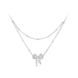 Dazzling Bow Necklace for Women Girl, 925 Sterling Silver Bowknot Choker Necklace White Gold Plated Birthday Jewelry Gift