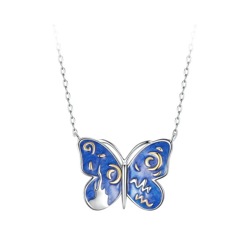 Gold Plated Dainty Pendant Necklace for Women, 925 Sterling Silver Starry Butterfly Chain Necklace