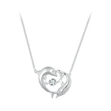 925 Sterling Silver Connected Double Dolphins Necklace Shiny Zircon Love Neck Chain for Women Fine Jewelry