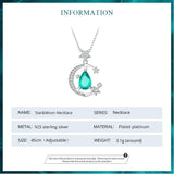 925 Sterling Silver Crescent Moon and Star Pendant Necklace Light Green Waterdrop Neck Chain for Women Fine Jewelry