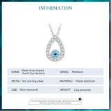 925 Sterling Silver Water-drop Shape Blue Zircon Devil's Eye Pendant Necklace for Women Classic Neck Chain Jewelry