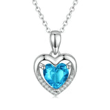 925 Sterling Silver Love Heart Pendant Necklace, Blue Clear Crystal Necklaces for Women Silver Fine Jewelry Gift