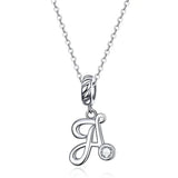 925 Sterling Silver Vintage Letter A to Z Pendant Necklace Initial Long Chain Necklace Platinum Plated Women Fine Jewelry