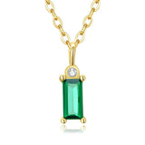 925 Sterling Silver Green Zircon Pendant Necklace for Women Fine Jewelry Plated Gold Link Chain Women Jewelry Gift 17.3''