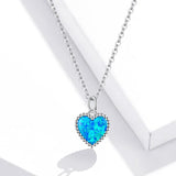 Deep Blue Heart Necklace for Women 925 Sterling Plated platinum Translucent opal Luxury Brand Jewelry