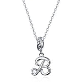 925 Sterling Silver Vintage Letter A to Z Pendant Necklace Initial Long Chain Necklace Platinum Plated Women Fine Jewelry