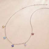 Authentic 925 Sterling Silver Colorful Guardian Eye Necklace Multiple Devil Eyes Neck Chain for Women Fine Jewelry