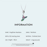 Authentic 925 Sterling Silver Enamel Kingfisher Pendant Necklace Bird Charms Neck Chain for Women Fine Jewelry Gift