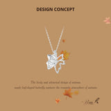 Solid 925 Sterling Silver Autumn Leaf Butterfly Pendant Necklace White Gold Plated Neck Chain for Women Birthday Day Gift