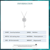 925 Sterling Silver Snowflake Key Pendant Necklace for Women Birthday Gift Clear Cubic Zircon Fashion Jewelry