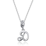 925 Sterling Silver Vintage Letter A to Z Pendant Necklace Initial Long Chain Necklace Platinum Plated Women Fine Jewelry