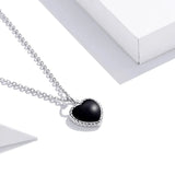 925 Sterling Silver Black Heart Love Pendant Vintage Necklace Women Statement Collares Jewelry Gift Noble