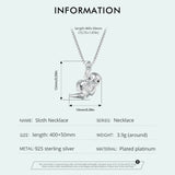 925 Sterling Silver Vivid Sloth Pendant Necklace Animal Neck Chain for Women Birthday Gift Fine Jewelry