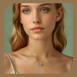 Solid 925 Sterling Silver Autumn Leaf Butterfly Pendant Necklace White Gold Plated Neck Chain for Women Birthday Day Gift