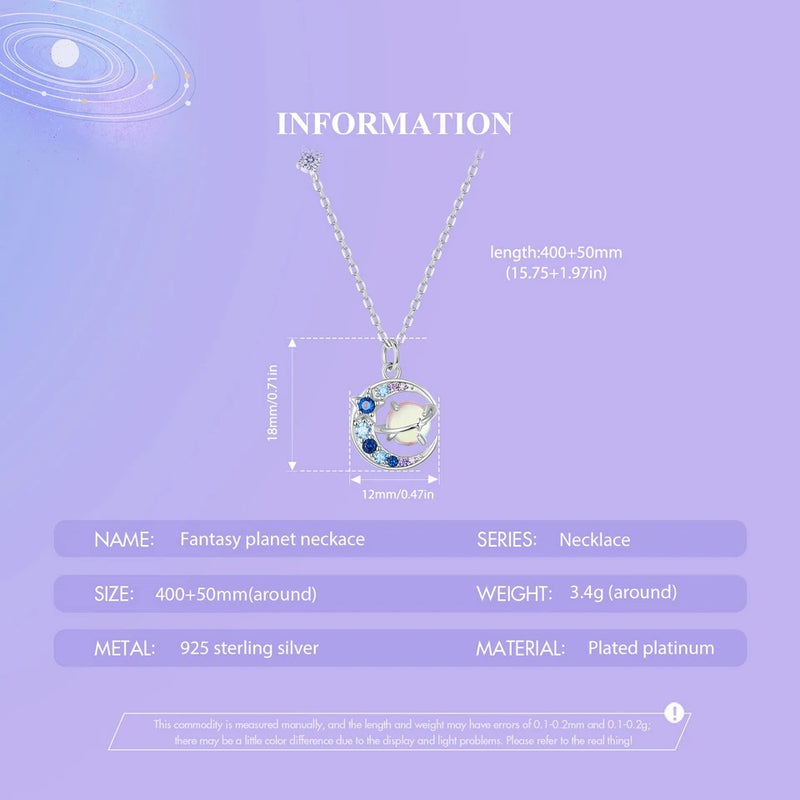 Planet Necklace 925 Sterling Silver Star Moon Saturn Universe Space Pendant Birthday Jewelry Gifts for Women Girls