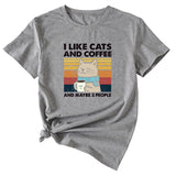 I Like Cats And Coffee Fun Pattern Short Sleeve Woman