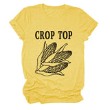 CROP TOP Corn Letter Print Crew Neck Fashion Short Sleeve Loose T-Shirt Women