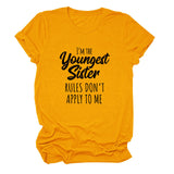 Letter Print I'm The Youngest Sister Fashion Short-sleeved T-shirt