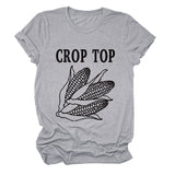 CROP TOP Corn Letter Print Crew Neck Fashion Short Sleeve Loose T-Shirt Women