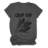 CROP TOP Corn Letter Print Crew Neck Fashion Short Sleeve Loose T-Shirt Women