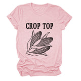 CROP TOP Corn Letter Print Crew Neck Fashion Short Sleeve Loose T-Shirt Women