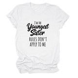 Letter Print I'm The Youngest Sister Fashion Short-sleeved T-shirt