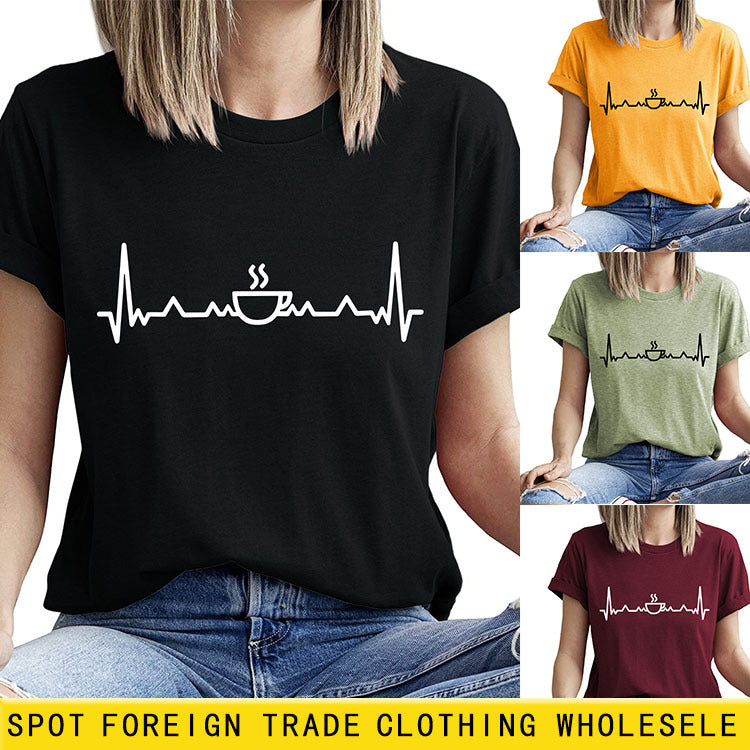 ECG Coffee Women's Loose Short Sleeve Top Round Neck T-shirt