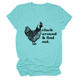 Cluck Around and Find Out Alphabet Cock Print Crew Neck Short Sleeve T-shirt Women