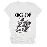 CROP TOP Corn Letter Print Crew Neck Fashion Short Sleeve Loose T-Shirt Women