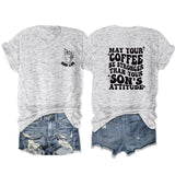 MAY YOUR COFFEE Printed short-sleeved casual loose T-shirt women