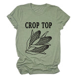 CROP TOP Corn Letter Print Crew Neck Fashion Short Sleeve Loose T-Shirt Women